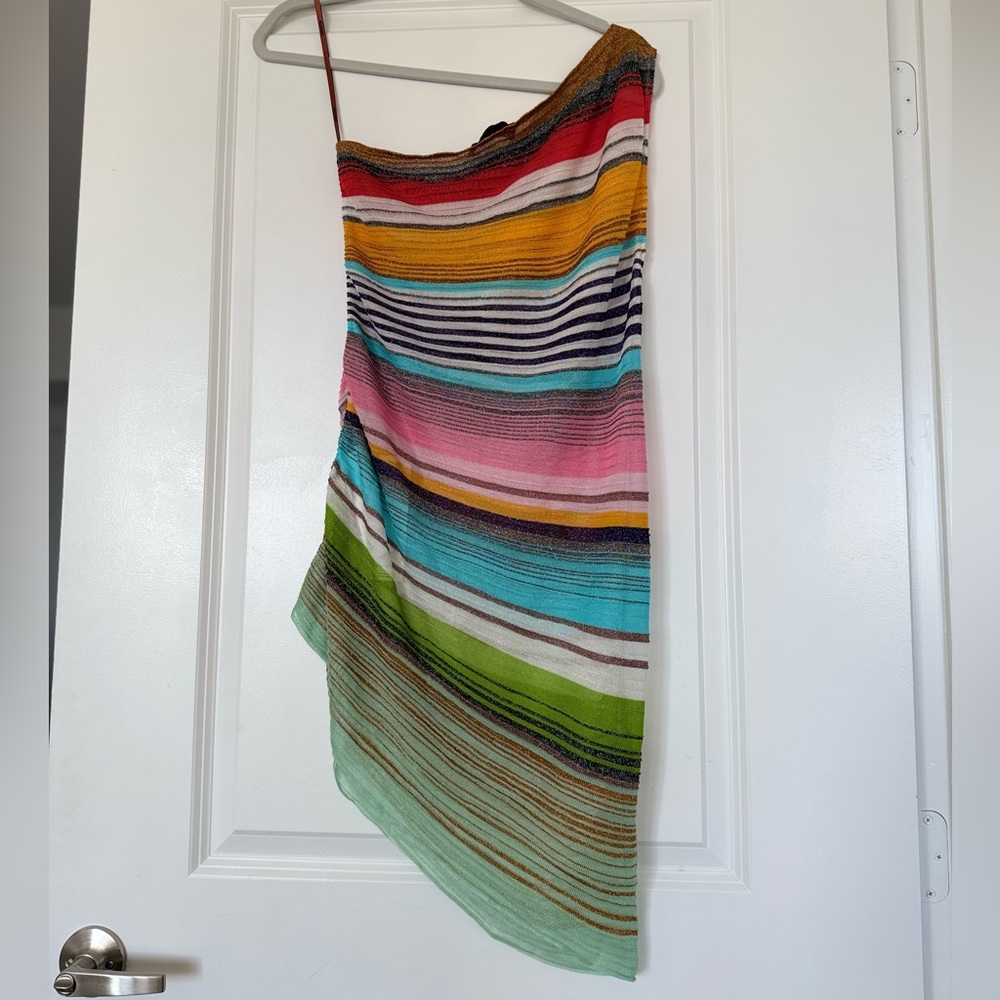 Missoni Multicolor One-Shoulder Striped Knit Mini Dress - Picture 6 of 9